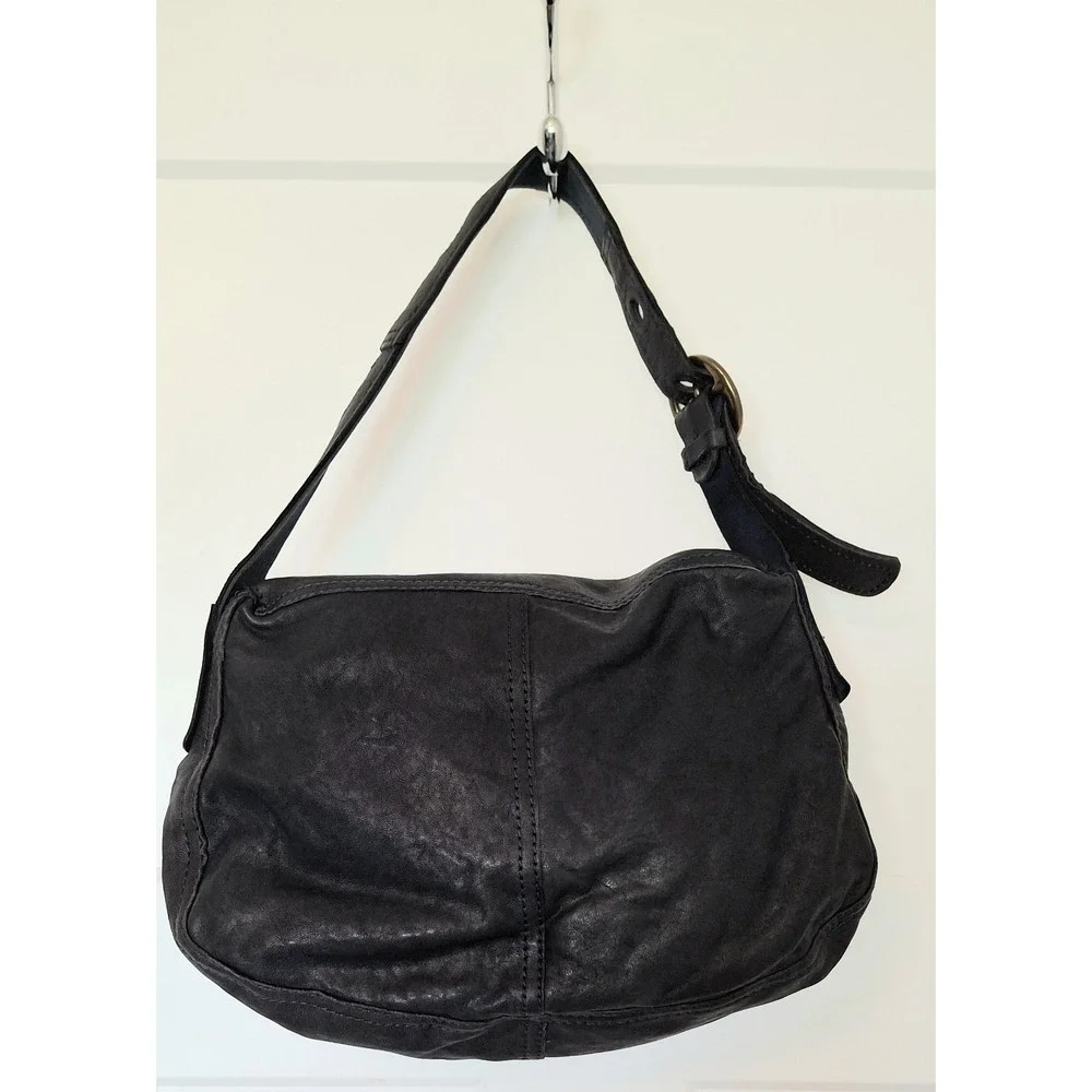 VTG Lucky Brand Y2K Dark Blue Lamb's Leather Hobo Boho Hippie Purse EUC